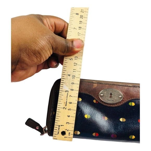 Fossil Key Per Coated Canvas Wallet Multi Credit Card Slots Zipper Leather Trim - Picture 7 of 8